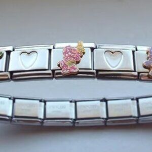 Care Bears 18 link stamped hearts stainless steel Italian charm bracelet new